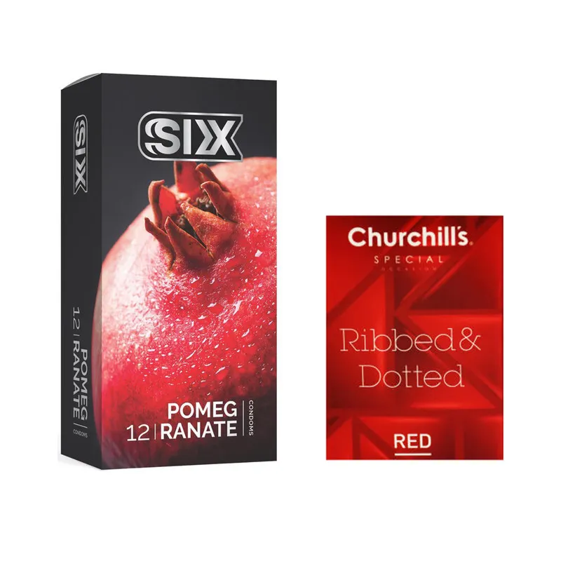 کاندوم سیکس مدل Pomegranate بسته 12 عددی به همراه کاندوم چرچیلز مدل Hot Gel بسته 3 عددی - تصویر 2