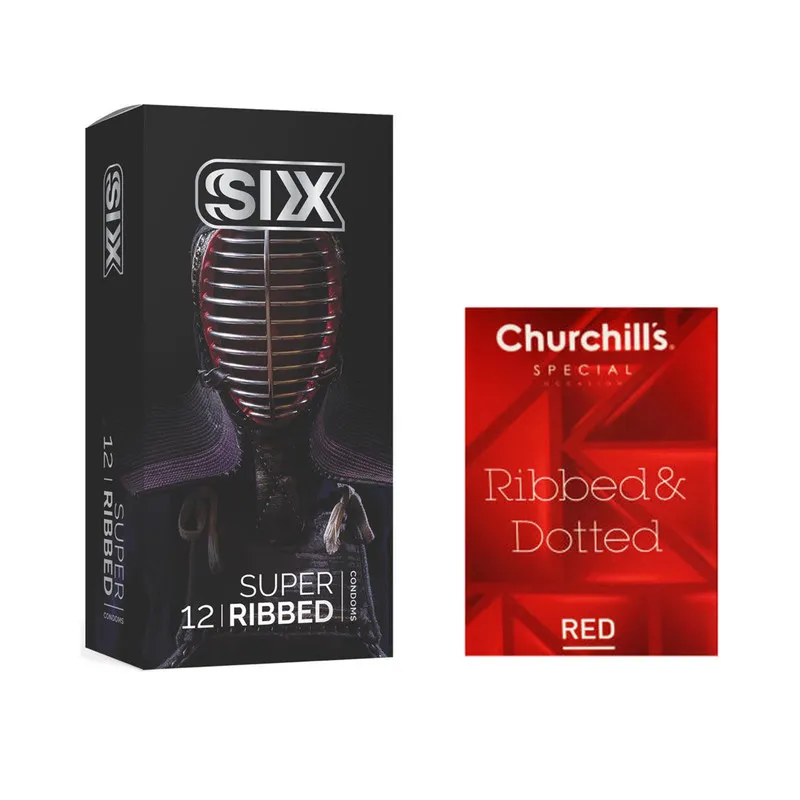 کاندوم سیکس مدل Super Ribbed بسته 12 عددی به همراه کاندوم چرچیلز مدل Hot Gel بسته 3 عددی - تصویر 2