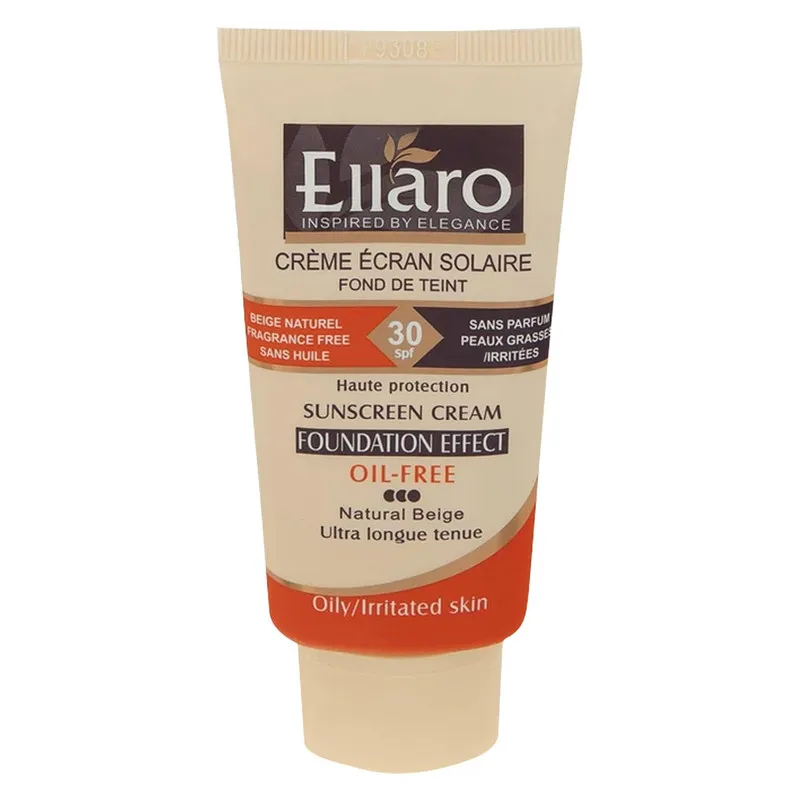 کرم ضد آفتاب رنگی الارو SPF30 سری Foundation Effect مدل Natural Beige محافظ UVB، مناسب پوست‌های چرب و حساس تحت لیسانس حجم 40 میلی‌لیتر