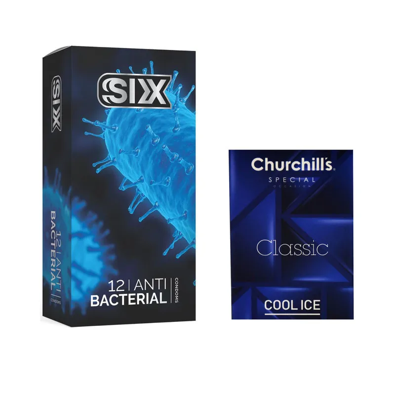 کاندوم سیکس مدل Anti Bacterial بسته 12 عددی به همراه کاندوم چرچیلز مدل Cool Ice بسته 3 عددی - تصویر 2