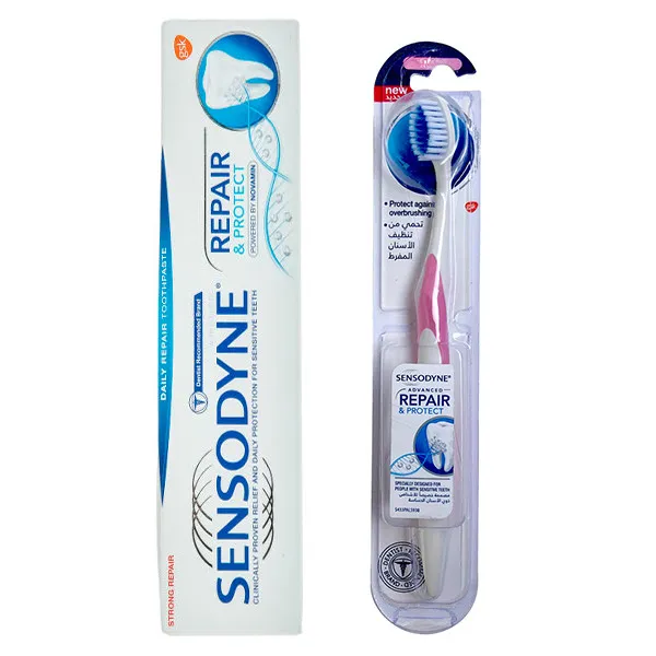 خمیر دندان سنسوداین مدل Repair and Protect حجم 75 میلی لیتر به همراه مسواک سنسوداین مدل Repair با برس خیلی نرم
