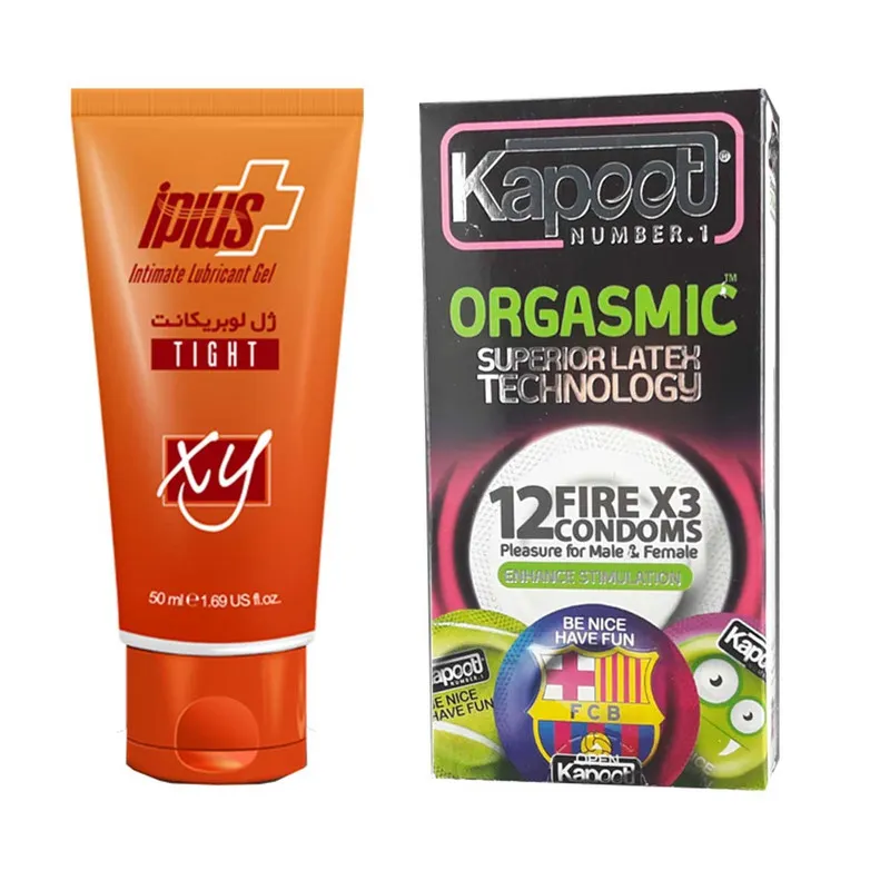 کاندوم کاپوت مدل Orgasmic بسته 12 عددی به همراه ژل آی پلاس مدل lubricant Tight حجم 50 میلی لیتر