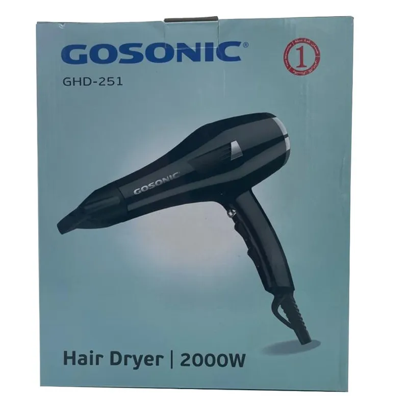 سشوار خانگی 2000 وات گوسونیک مدل GHD-251، موتور DC، وزن 1000 گرم، دارای سری متمرکزکننده باریک با ویژگی صافکنندگی، حجمدهندگی، با قابلیت باد سرد - تصویر 2