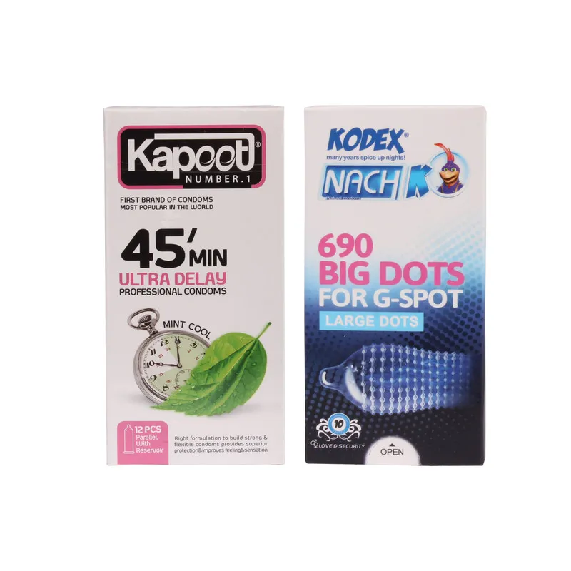 کاندوم کاپوت مدل 45min بسته 12 عددی به همراه کاندوم ناچ کدکس مدل 690 Big Dots بسته 10 عددی - تصویر 2