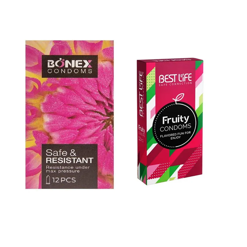 کاندوم بونکس مدل Safe & Resistant بسته 12 عددیبه همراه کاندوم بست لایف مدل Fruity بسته 12 عددی - تصویر 2