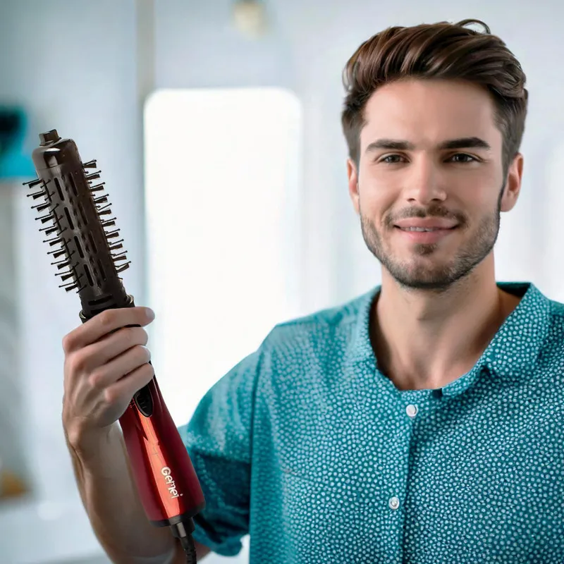 سشوار برس‌دار چرخشی 800 وات جیمی مدل GM-4829، موتور AC، وزن 450 گرم، المنت سرامیک، دارای سری برس‌دار گرد باریک، سری برس‌دار گرد پهن با ویژگی صاف‌کنندگی، حجم‌دهندگی، با قابلیت باد سرد - تصویر 3
