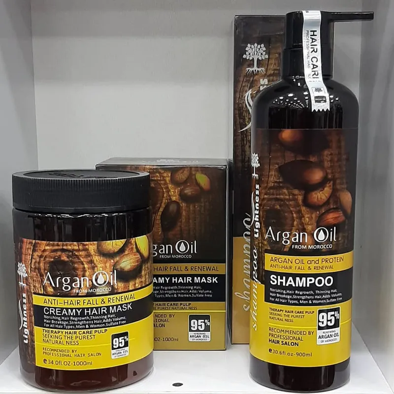 شامپو تقویت‌کننده و ترمیم کننده مو لایتنس مدل argan حجم 900 میلی‌لیتر به همراه ماسک مو لایتنس مدل argan oil حجم 1000 میلی‌لیتر - تصویر 2
