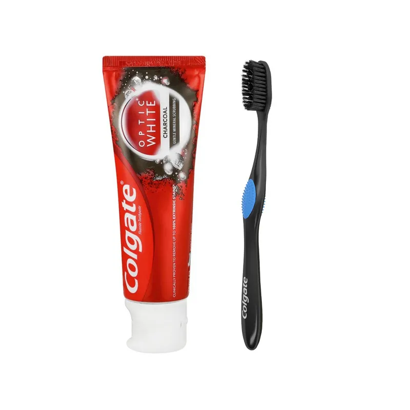 خمیر دندان کلگیت سری Optic White مدل CHARCOAL به همراه مسواک کلگیت مدل ذغالی با برس متوسط - تصویر 2