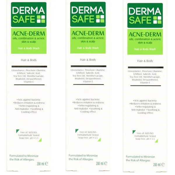 شامپو ضد شوره مو درماسیف مدل ACNE DERM حجم 200 میلی لیتر مجموعه 3 عددی - تصویر 2