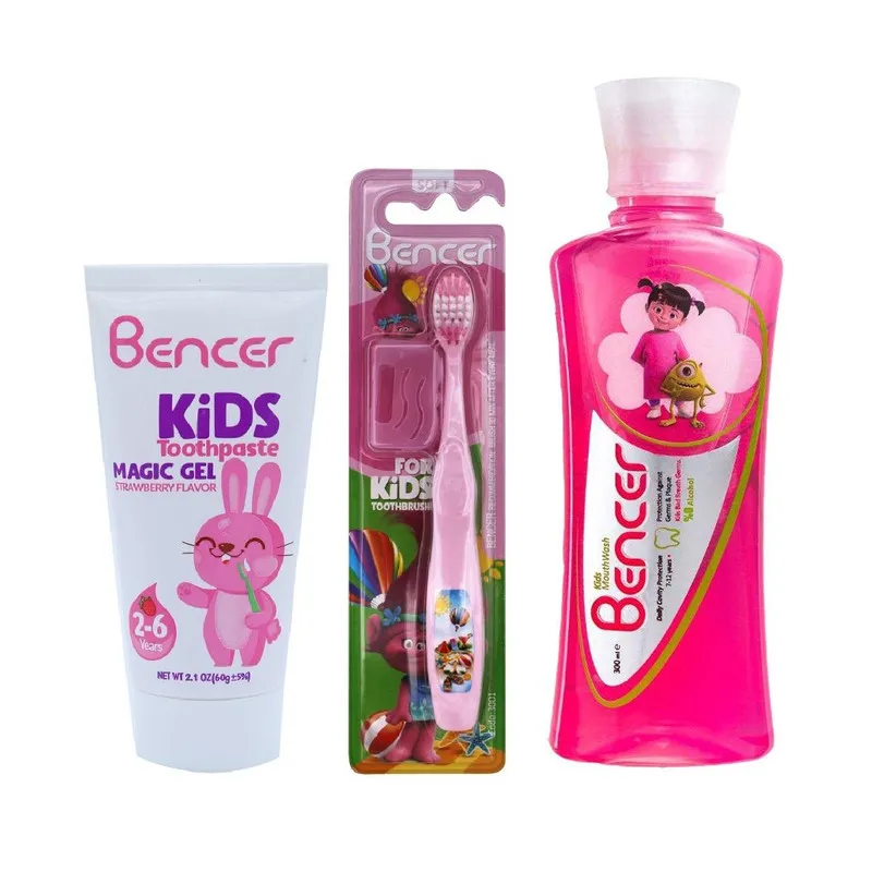 مسواک کودک بنسر مدل Pink با برس نرم به همراه دهانشویه بنسر مدل Boo حجم 300 میلی لیتر به همراه خمیردندان بنسر مدل توت فرنگی وزن 60 گرم - تصویر 2