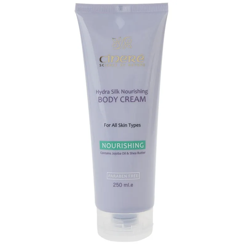 کرم مغذی بدن سینره Hydra Silk حجم 250 میلیلیتر با عصاره آووکادو، شیباتر، عسل گیاهی و روغن جوجوبا، مرطوبکننده، ضد حساسیت و کمک به نرمی و بازسازی پوست