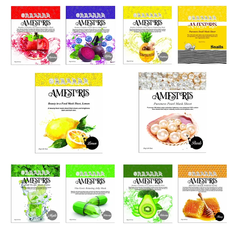 ماسک ورقهای صورت آمستریس مدل میوهای 25 گرم بسته 10 عددی با عصاره طبیعی، آبرسان قوی، ترمیمکننده، روشنکننده، کوچککننده منافذ باز و مناسب انواع پوست