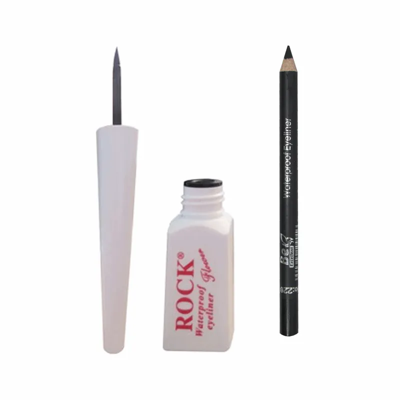 خط چشم راک مدل Flower همراه مداد چشم بی اکسلنت مدل waterproof شماره 220