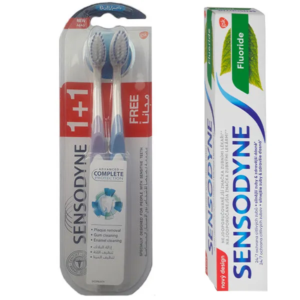 خمیر دندان سنسوداین مدل Fluoride حجم 75 میلی لیتر به همراه مسواک سنسوداین مدل Complete با برس نرم بسته 2 عددی - تصویر 2