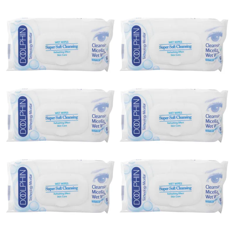 دستمال مرطوب دلفین مدل Skin Care مجموعه 6 عددی