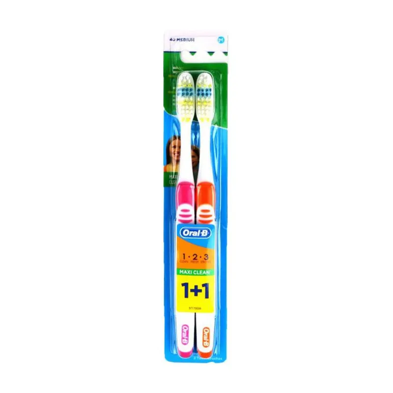 مسواک اورال-بی مدل 1.2.3 Maxi Clean با برس متوسط بسته 2 عددی - تصویر 2