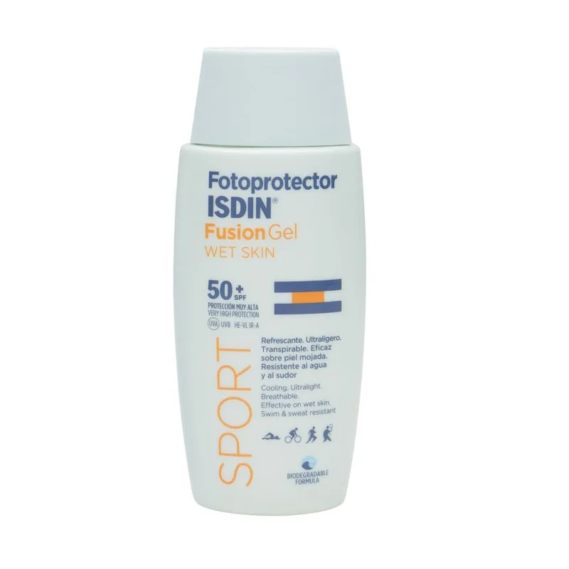 ژل ضد آفتاب بدون رنگ ایزدین مدل Fusion sport spf 50 مناسب انواع پوست حجم 100 میلی لیتر