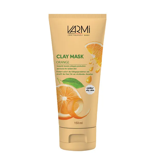 ماسک صورت خاک رسی پرتقال وارمی مدل Clay Mask حجم 150 میلیلیتر ضد جوش و آکنه، سمزدای عمقی، حاوی کپسول ویتامین C، روشنکننده و سفتکننده پوست، مناسب پوست چرب و مختلط
