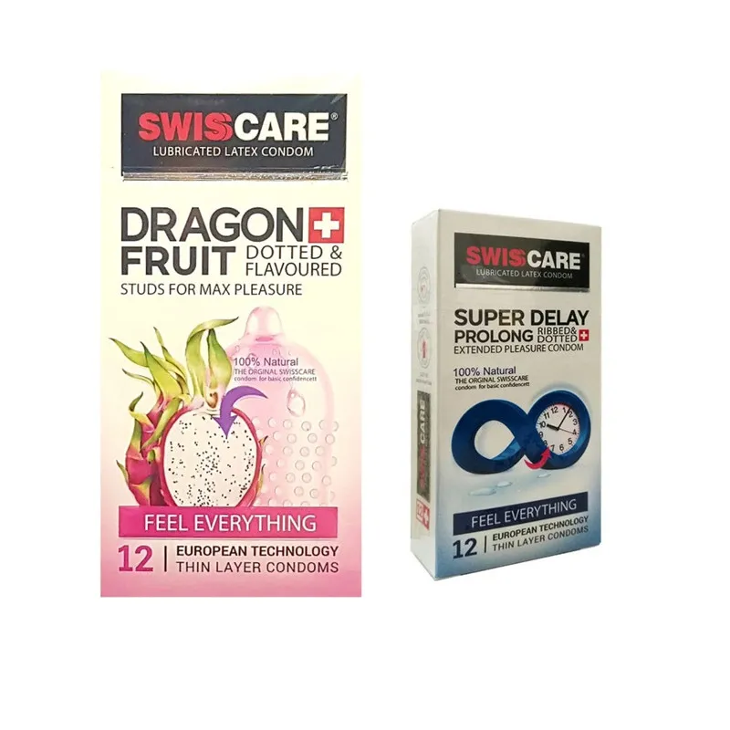 کاندوم سوئیس کر مدل DRAGON FRUIT بسته 12 عددی به همراه کاندوم سوئیس کر مدل SUPER DELAY بسته 12 عددی - تصویر 2