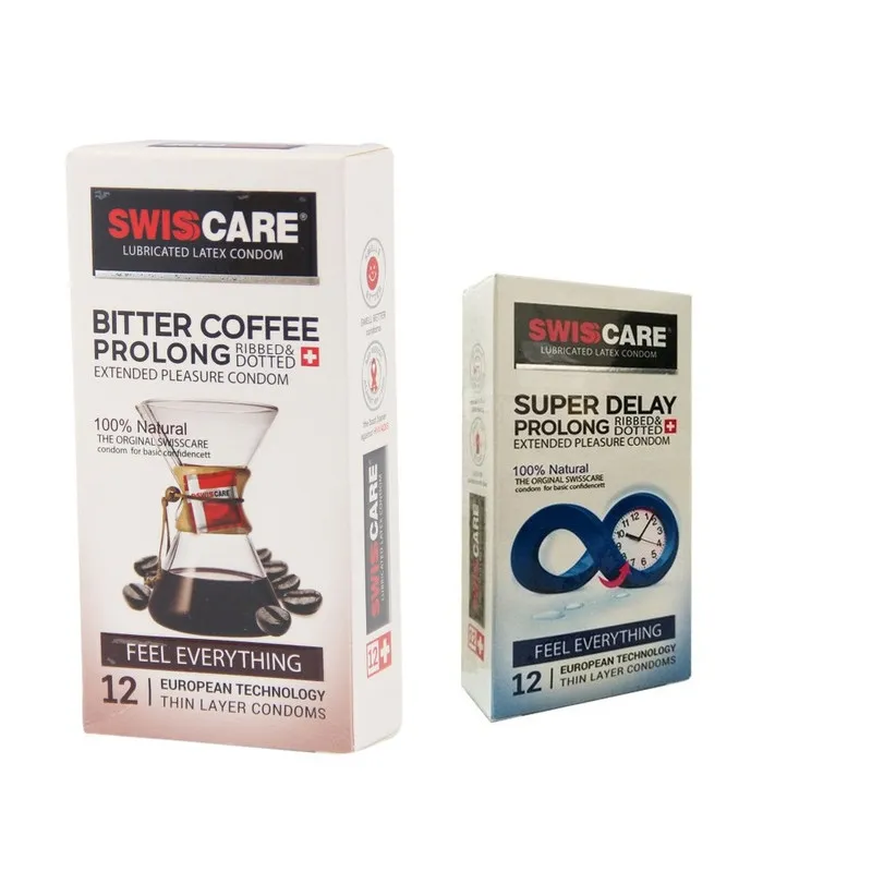 کاندوم سوئیسکر مدل Coffee Prolong بسته 12 عددی به همراه کاندوم سوئیس کر مدل SUPER DELAY بسته 12 عددی - تصویر 2