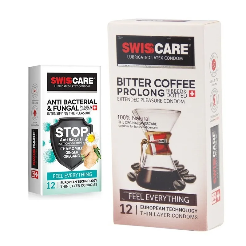 کاندوم سوئیس کر مدل ANTI BACTERIAL بسته 12 عددی به همراه کاندوم سوئیسکر مدل Coffee Prolong بسته 12 عددی - تصویر 2