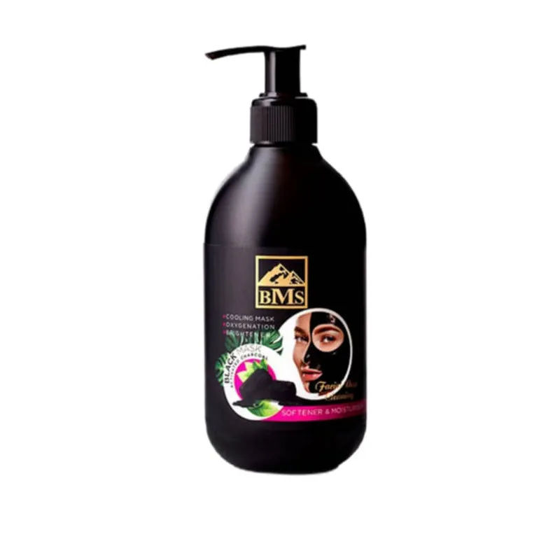 ماسک صورت زغالی بی ام اس مدل BMS حجم 300 میلیلیتر لایهبردار عمیق، نرمکننده، خنککننده، درخشانکننده، مرطوبکننده، اکسیژنرسان و آرامشبخش، مناسب انواع پوست و استفاده روی صورت و گردن