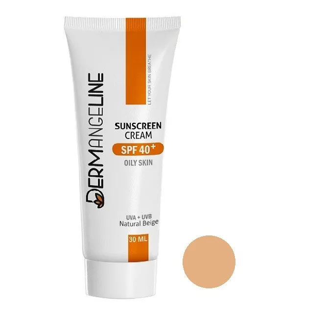 کرم ضد آفتاب رنگی درمنجلین مدل Natural Beige SPF 40 مناسب پوست های چرب حجم 30 میلی لیتر    
