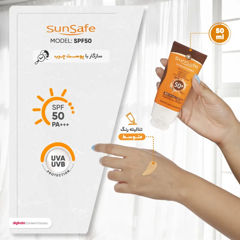 کرم ضدآفتاب و آنتی‌آکنه رنگی سان‌سیف مدل SPF50، مناسب پوست‌های چرب، حجم 50 میلی‌لیتر - تصویر 5