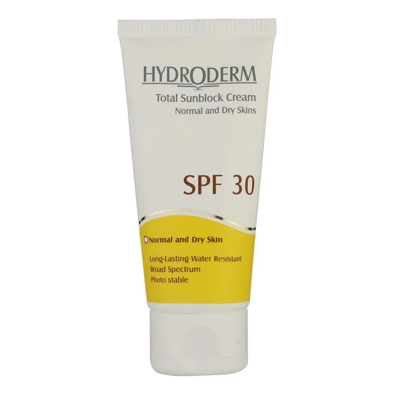 کرم ضدآفتاب بیرنگ هیدرودرم SPF30، مناسب پوستهای نرمال و خشک، حجم 50 میلیلیتر