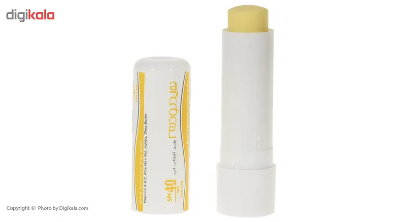 بالم لب هیدرودرم مدل SPF40 مرطوبکننده و ضدآفتاب با عصاره آلوئهورا و شیباتر، مقاوم در برابر آب و تعریق، مناسب پوست خشک، جامد ماتیکی، وزن 4.5 گرم