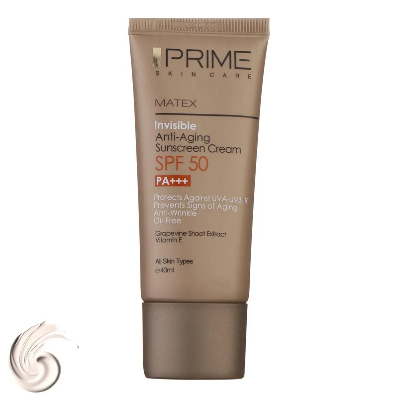 کرم ضدآفتاب بدون رنگ پرایم مدل Anti Aging SPF50، حجم 40 میلی‌لیتر - تصویر 2