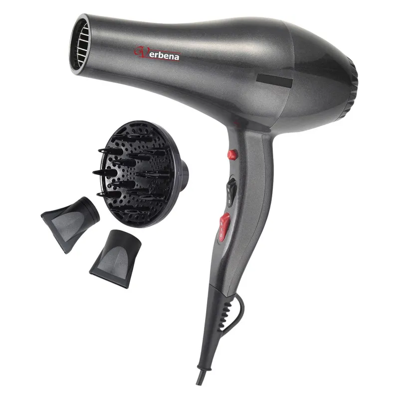 سشوار حرفهای 2200 وات وربنا مدل VR-9902، موتور AC، وزن 150 گرم، المنت تیتانیوم، دارای سری متمرکزکننده باریک، متمرکزکننده پهن، سری دیسپانسر با ویژگی صافکنندگی، حجمدهندگی، با قابلیت باد سرد