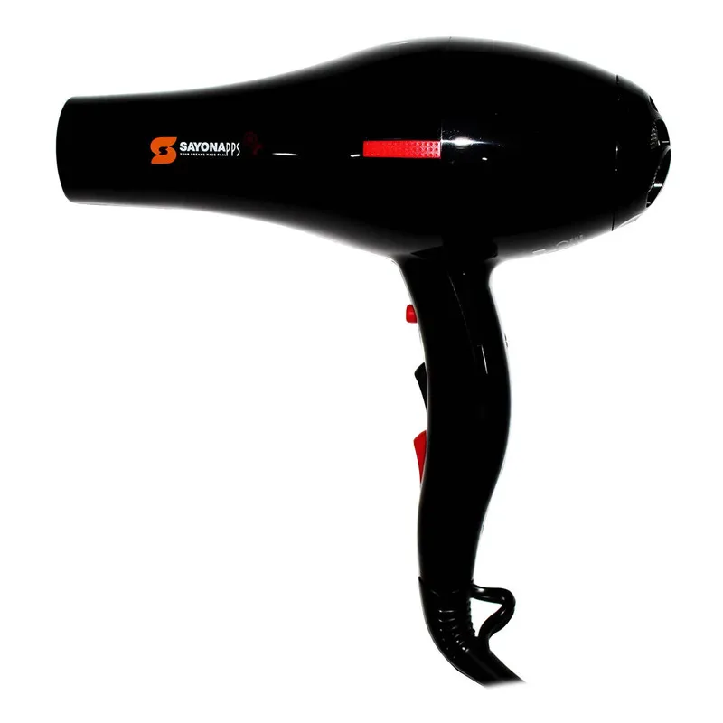 سشوار حرفه‌ای 2000 وات سايونا مدل SY-1300، موتور AC، وزن 700 گرم، دارای سری متمرکز‌کننده باریک، متمرکز‌کننده پهن با ویژگی صاف‌کنندگی، حجم‌دهندگی، با قابلیت باد سرد
