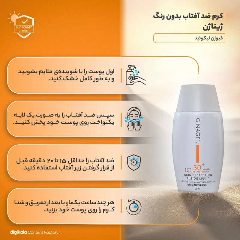 کرم ضدآفتاب ژیناژن مدل فیوژن لیکوئید، حجم 50 میلیلیتر - تصویر 6