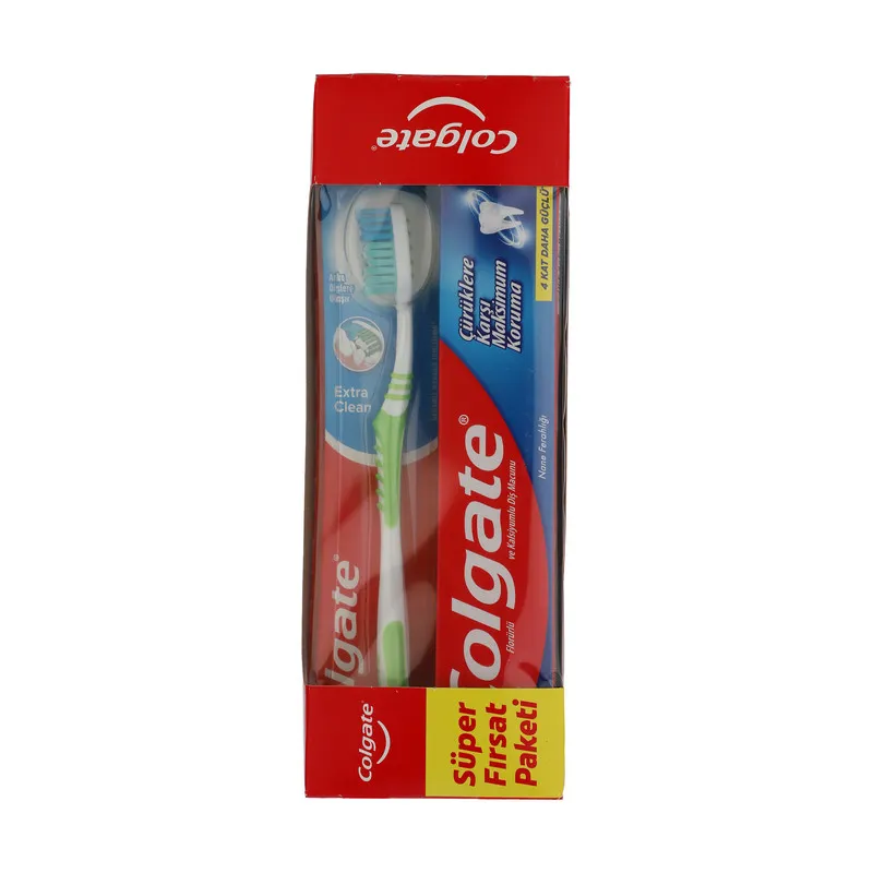 مسواک کلگیت مدل Extra clean با برس متوسط به همراه خمیر دندان کلگیت مدل سفيد کننده و ضد پوسيدگی حجم 75 میلی لیتر
