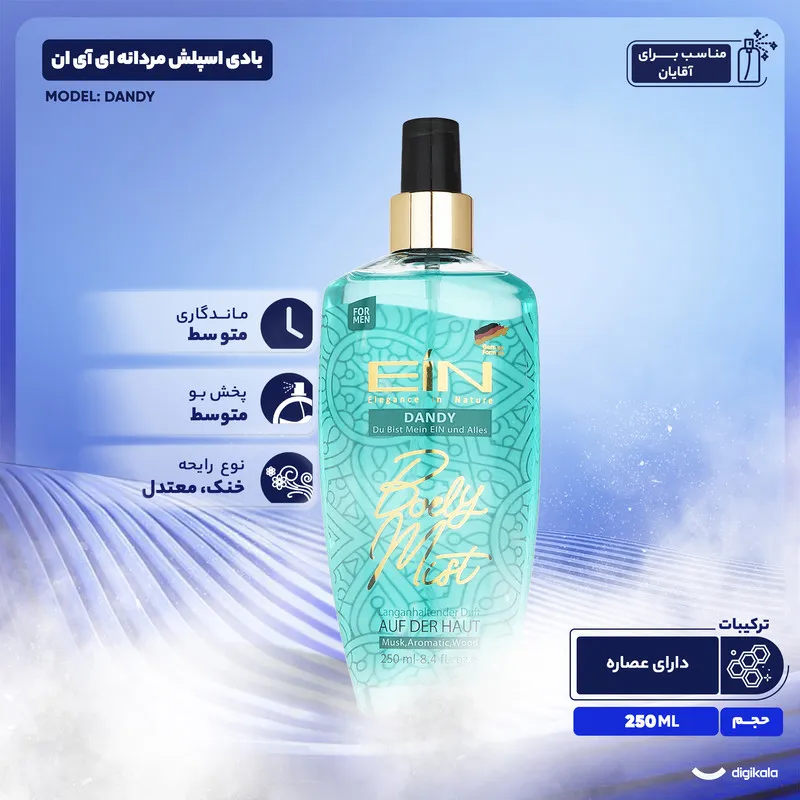 بادی اسپلش مردانه ای آی ان مدل DANDY حجم 250 میلی لیتر - تصویر 4
