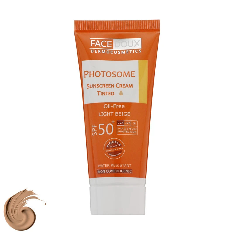 کرم ضد آفتاب رنگی فیس دوکس، SPF 50، مدل فتوزوم، مناسب انواع پوست با تنالیته روشن و حجم 40 میلیلیتر، غیر کومدونزا، ضد آب، محافظتکننده در برابر اشعههای UVA و UVB، دارای فرمولاسیون فاقد چربی، با ماند