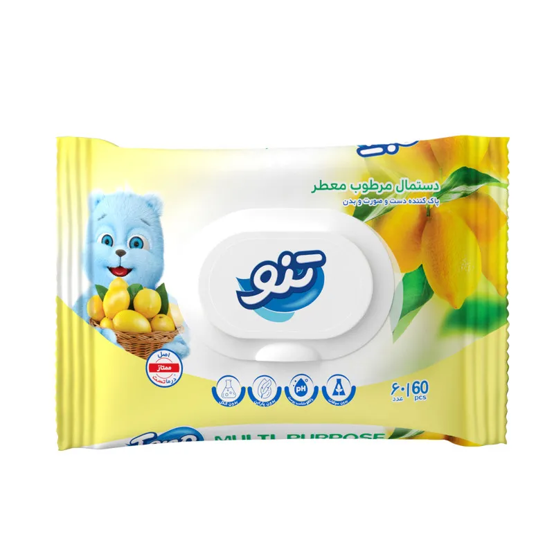 دستمال مرطوب تنو مدل Lemon بسته 60 عددی - تصویر 2