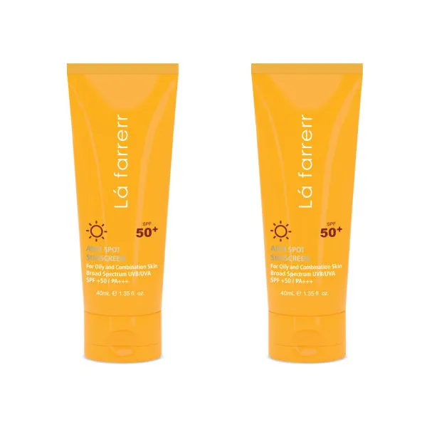 کرم ضد آفتاب بی رنگ لافارر SPF50 مدل 50 مناسب پوست های چرب حجم 40 میلی لیتر مجموعه 2 عددی