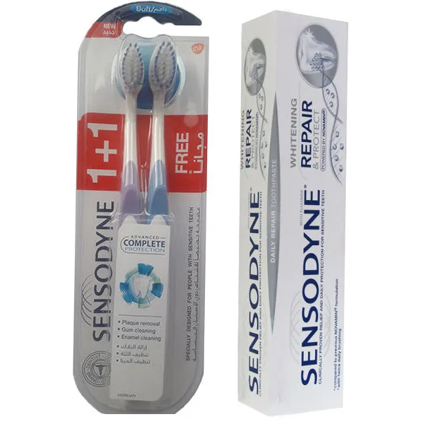 خمیر دندان سنسوداین مدل Repair whitening حجم 75 میلی لیتر به همراه مسواک سنسوداین مدل Complete با برس نرم بسته 2 عددی - تصویر 2