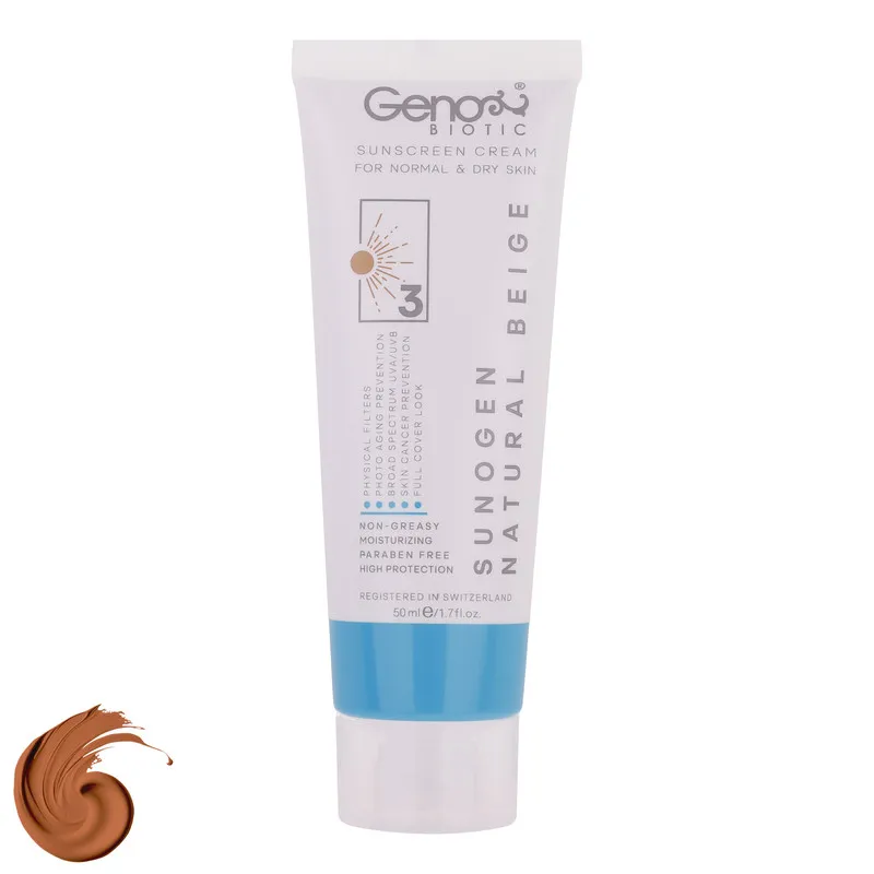 کرم ضدآفتاب رنگی ژنوبایوتیک SPF50 مدل NBD3، مناسب پوست‌های خشک و معمولی، حجم 50 میلی‌لیتر - تصویر 2