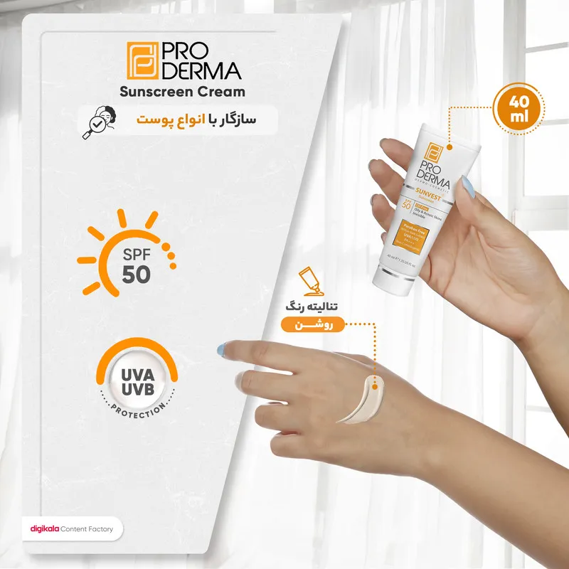 کرم ضدآفتاب فاقد چربی پرودرما مدل SPF50، حجم 40 میلیلیتر - تصویر 6