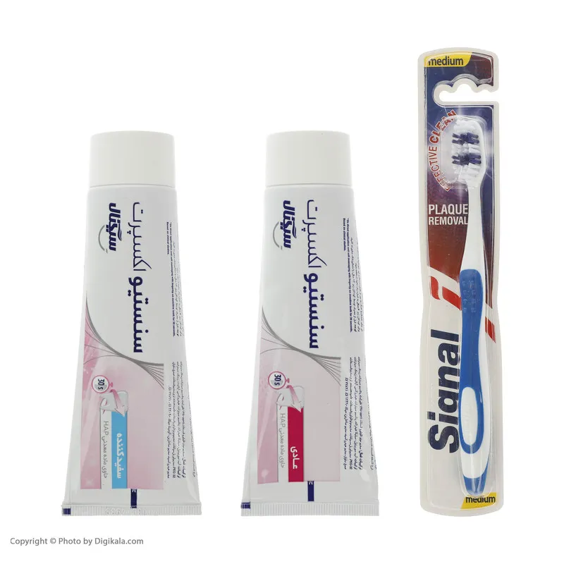 مسواک سیگنال مدل effective clean با برس متوسط به همراه خمیر دندان سیگنال مدل سنستیو اکسپرت وزن 100 گرم بسته 2 عددی - تصویر 2