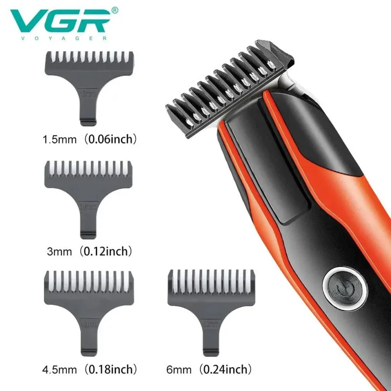 ماشین اصلاح موی سر و صورت وی جی آر مدل V-999 با تیغه استیل پیشرفته، اصلاح دقیق 0.01 میلیمتر، استفاده خشک و مرطوب، باتری شارژی 90 دقیقه کارکرد و 4 شانه تنظیم طول - تصویر 6
