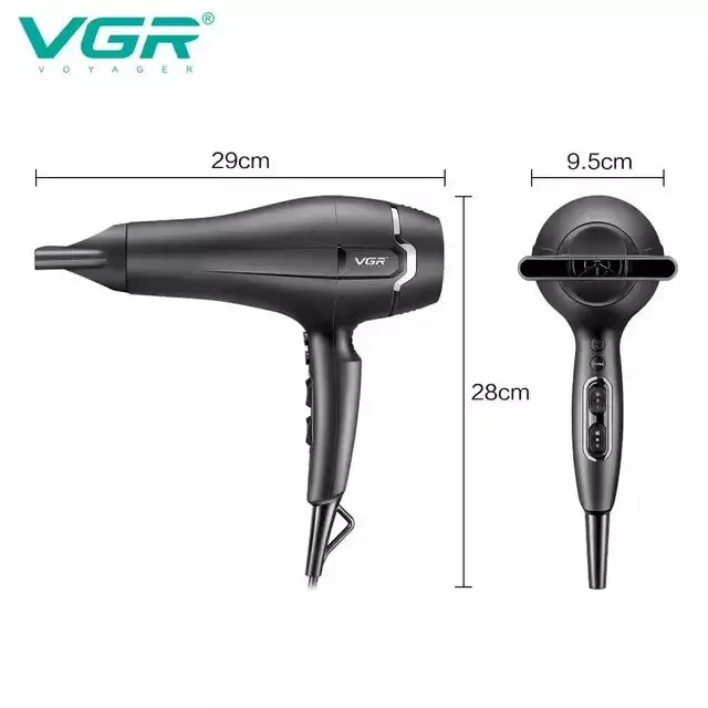 سشوار حرفه‌ای 2400 وات وی جی ار مدل V-450، موتور AC، وزن 950 گرم، دارای سری متمرکز‌کننده باریک، سری شانه‌دار با ویژگی صاف‌کنندگی، حجم‌دهندگی، با قابلیت باد سرد - تصویر 4
