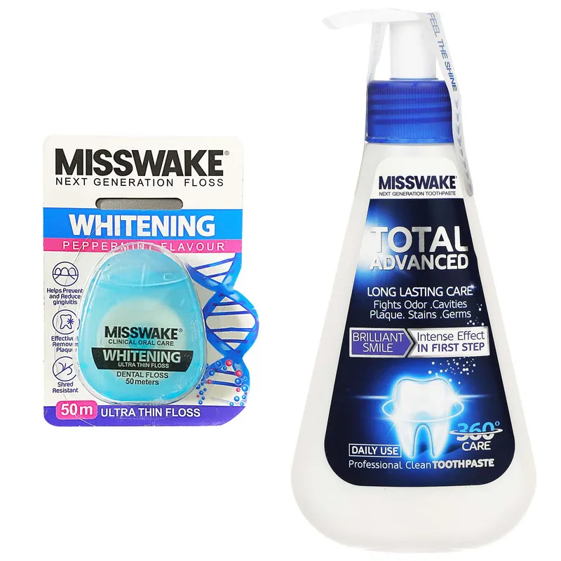 خمیر دندان میسویک مدل Total Advanced حجم 185 میلی لیتر به همراه نخ دندان میسویک مدل Whitening