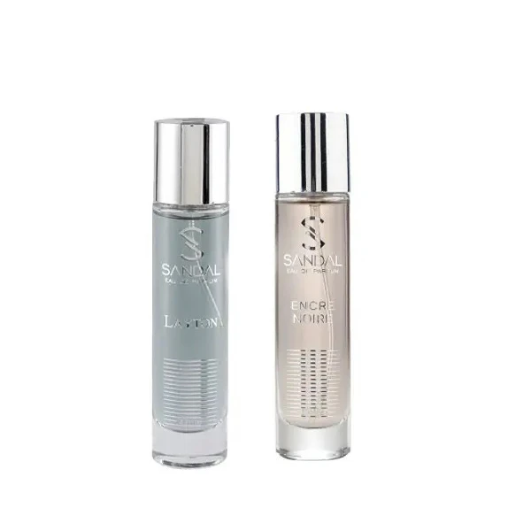 ست عطر جیبی مردانه صندل مدل lalique encre noire  با رایحه تلخ حجم 33 میلی لیتر و عطر جیبی مردانه صندل مدل Layton  با رایحه شیرین حجم 33 میلی لیتر 