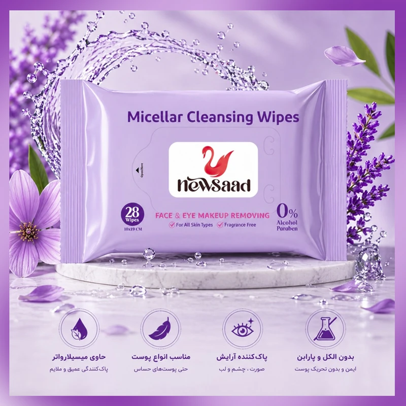 دستمال مرطوب پاک کننده آرایش نیوساد مدل SMicell-W03 سه بسته 28 عددی - تصویر 2