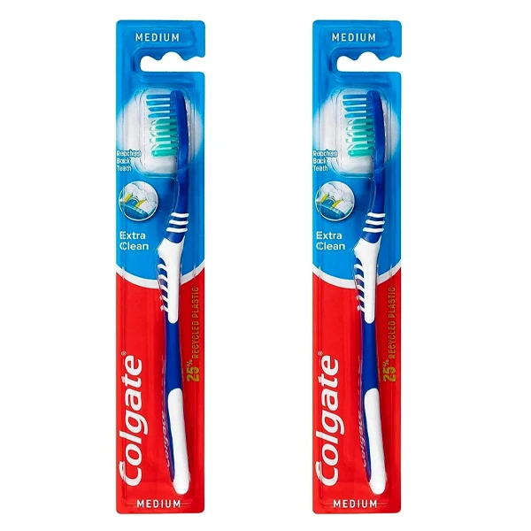 مسواک کلگیت مدل Extra Clean با برس متوسط مناسب برای انواع دندان‌ها بسته 2 عددی - تصویر 2