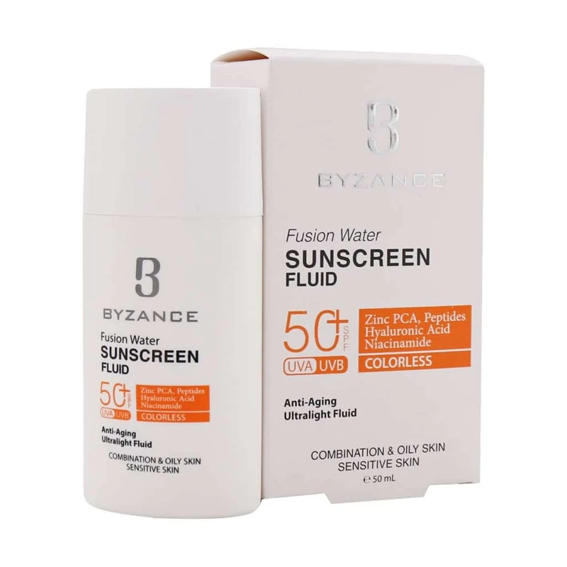 فلوئید ضد آفتاب بی‌رنگ صورت بیزانس SPF 50 مدل Fusion Water ‌مناسب برای UVA/UVB مناسب پوست چرب حجم 50 میلی‌لیتر - تصویر 3